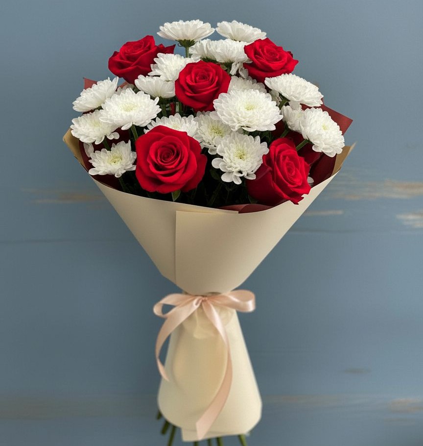 Букет цветов из: Розы и Хризантемы в Марфино Одинцовского района