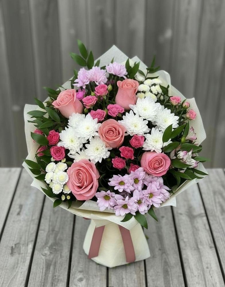 Букет цветов из: Альстромерии, Гвоздики, Розы и Хризантемы в Марфино Одинцовского района