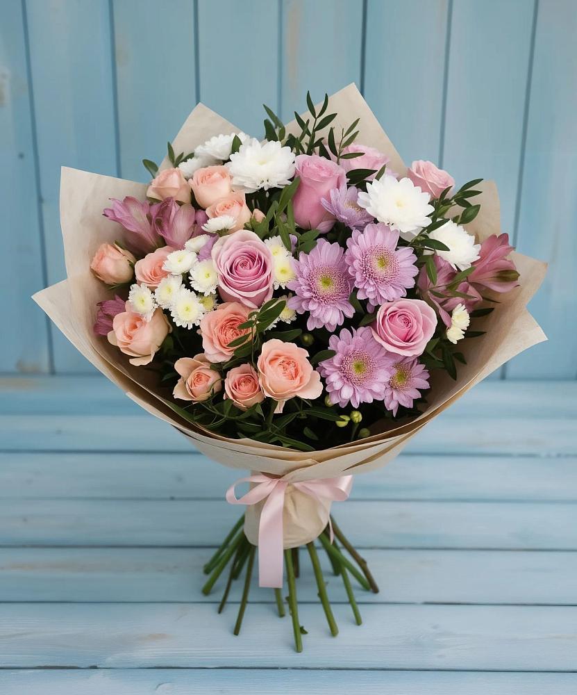 Букет цветов из: Хризантемы, Розы и Альстромерии в Марфино Одинцовского района