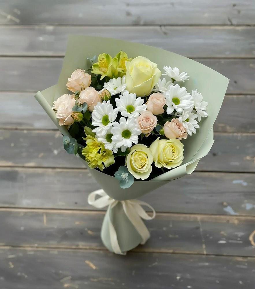 Букет цветов из: Альстромерии, Розы и Хризантемы в Марфино Одинцовского района