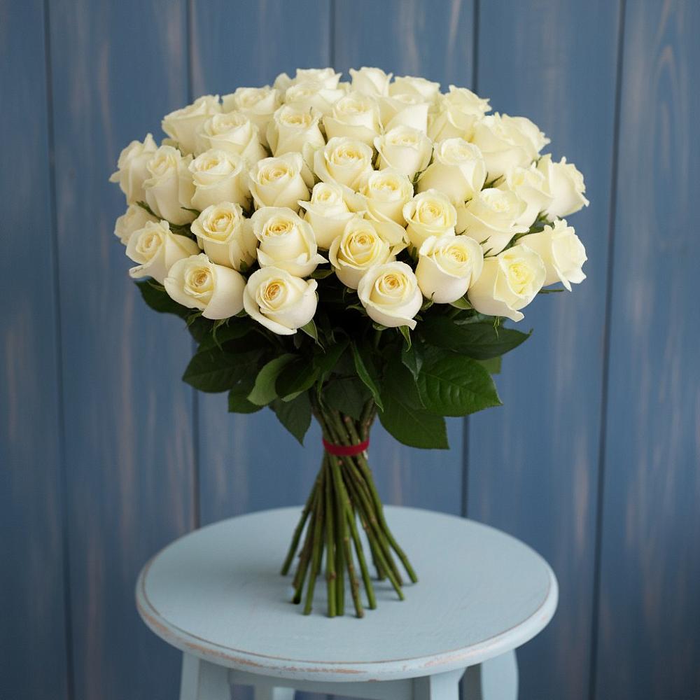 Букет 51 Белая роза Эдлесс Лав в Марфино Одинцовского района