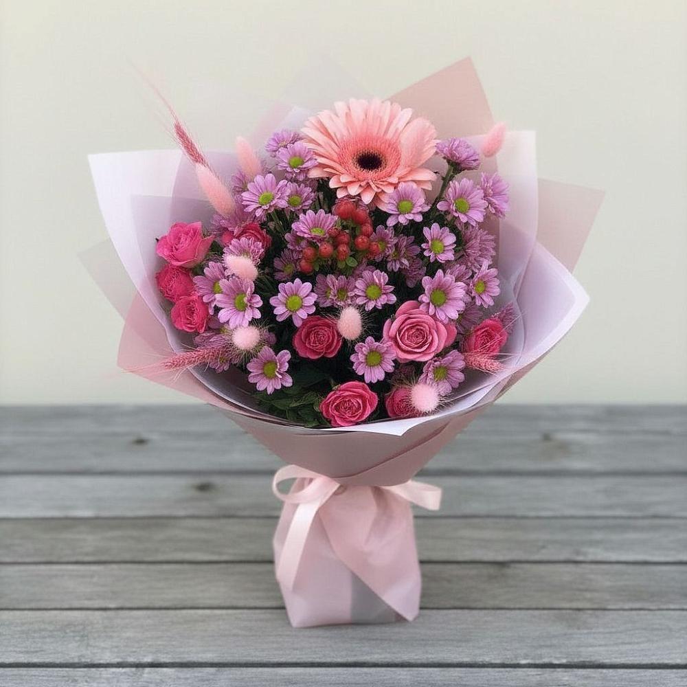 Букет цветов из: Розы, Герберы и Хризантемы в Марфино Одинцовского района