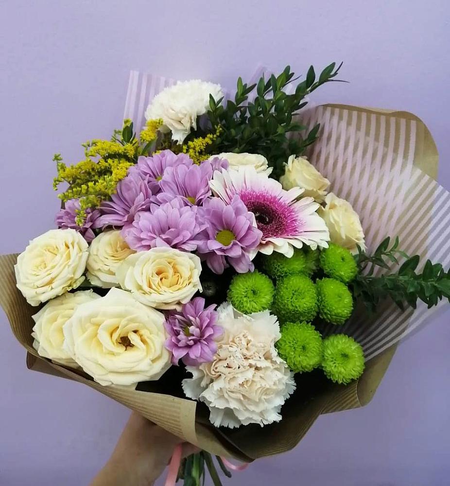 Букет цветов из: Хризантемы, Розы, Гвоздики и Герберы в Марфино Одинцовского района