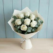 Букет Белые розы в Эвкалипте в Марфино Одинцовского района