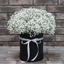 Цветочная композиция из Гипсофила в шляпной коробке в Марфино Одинцовского района